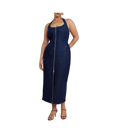 Eloquii Women's Plus Denim Corset Dress