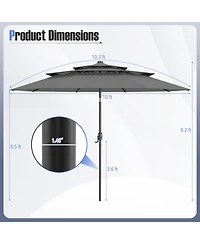 Gymax 10 Ft Solar Patio Umbrella w/ 32 Led Lights 3-Tier Vented Top Tilt Adjustment