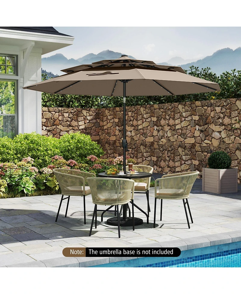 Gymax 10 Ft Solar Patio Umbrella w/ 32 Led Lights 3-Tier Vented Top Tilt Adjustment