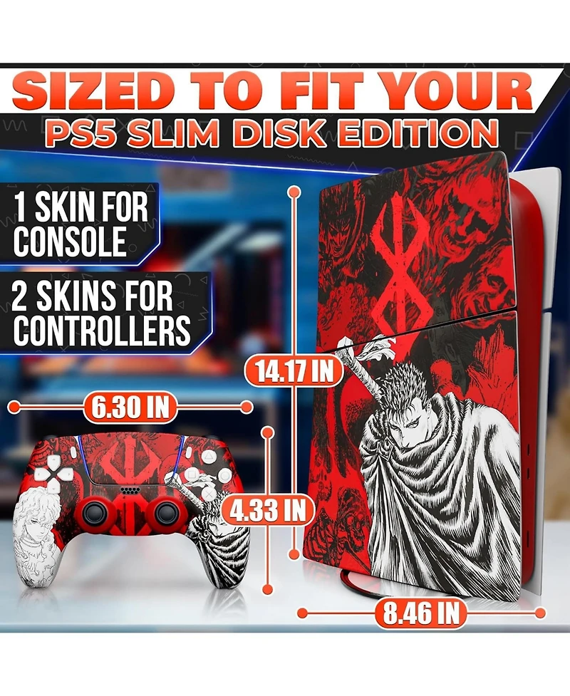 Nbcp PS5 Slim Skin with Controller Skin Set, Dark Warrior Anime Design, Matte Finish, Scratch-Resistant, Fade-Proof, Precise Fit, Protects from Dust