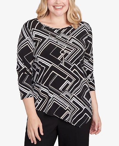 Alfred Dunner Women's Geometric Textured Top with Necklace