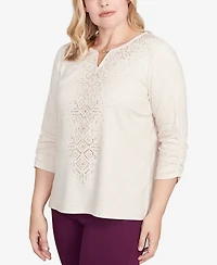Alfred Dunner Women's Urban Legend Center Embellished V-Neck Top