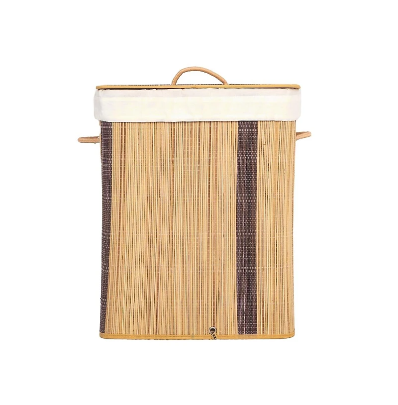 Wickerwise Square Coconut Sticks Collapsible Waterproof Laundry Hamper with Lid and Handles for Organizer, Clothes, Toy Durable Folder Washing Bin for
