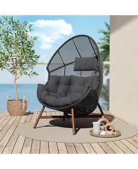 Mondawe Hand-Woven Wicker Oversized Egg Chair,Rust-Resistant Steel Frame & 6.25" Thick Cushion Chair