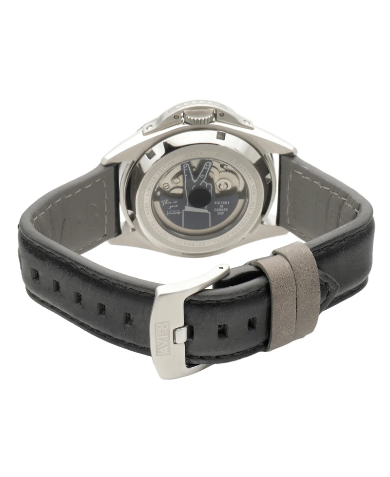 Avi-8 Men's P-51 Mustang Black Leather Strap Watch, 43mm