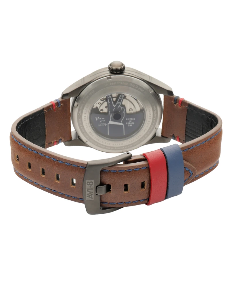 Avi-8 Men's Spitfire Brown Leather Strap Watch, 41mm