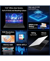 Memozuoix 15.6" Laptop Intel N100, 16GB Ram, 1TB Ssd, Windows 11 Work Computer, Fingerprint Reader, Backlit Keyboard