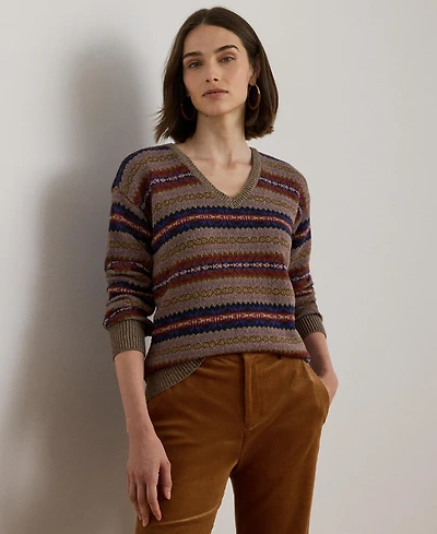 Lauren Ralph Women's Fair Isle V-Neck Sweater
