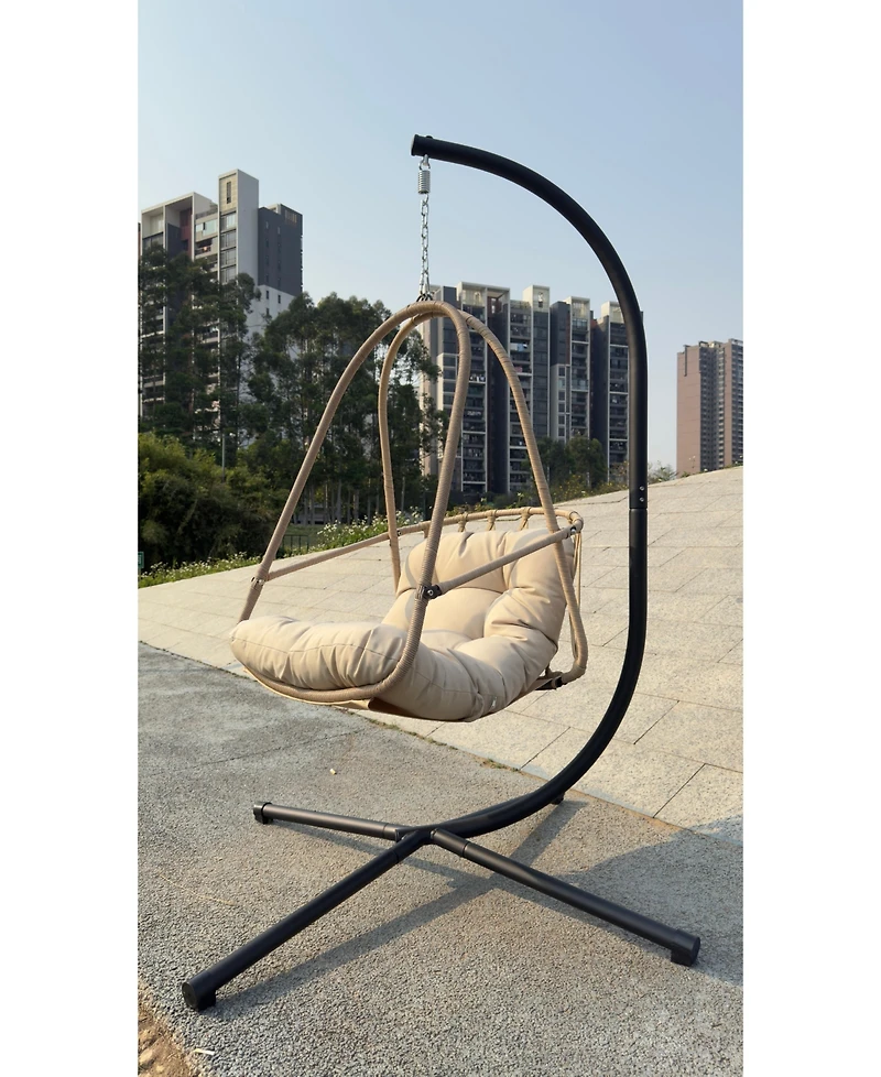 Flynama Swing Egg Chair with Stand Indoor Outdoor Wicker Rattan Patio Basket Hanging Chair with C Type bracket , with cushion and pillow,Patio Wicker