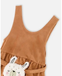 Deux par Toddler Girls Stretch Suede Effect Jumper Light Pecan Brown with Llama Bag - Toddler|Child