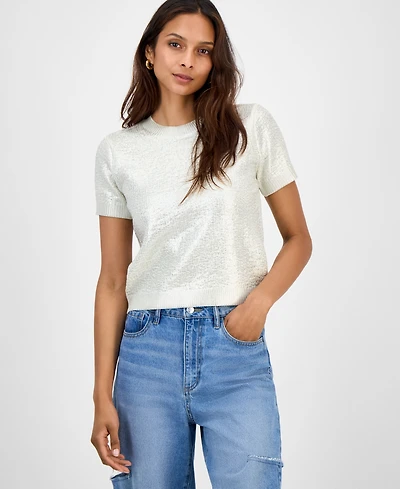 Bar Iii Women's Foiled Short-Sleeve Sweater, Macy's Exclusive