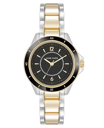 Anne Klein Women's Quartz Black and Two-Tone Metal Alloy Watch, 31mm
