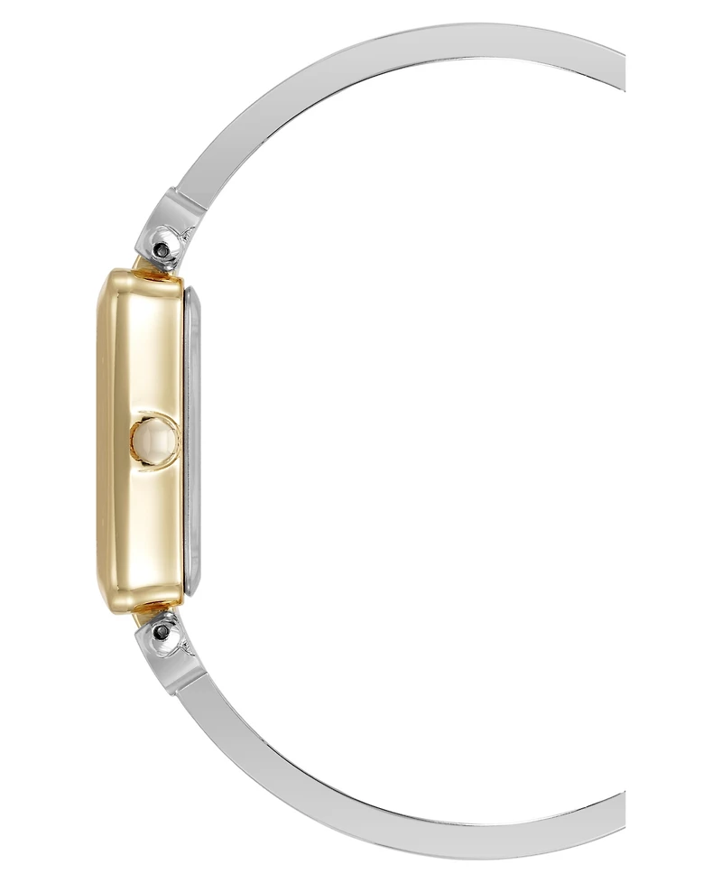 Anne Klein Women's Quartz Rectangular Black and Two-Tone Metal Alloy Bangle Watch, 23mm