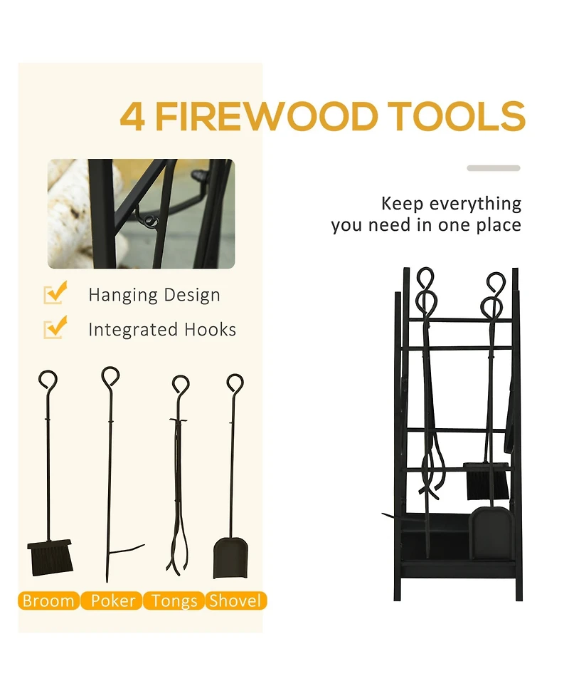 Outsunny 18" 2-Tier Firewood Log Wood Storage Rack & Accessories