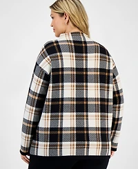 Jones New York Plus Plaid Funnel-Neck Long-Sleeve Top