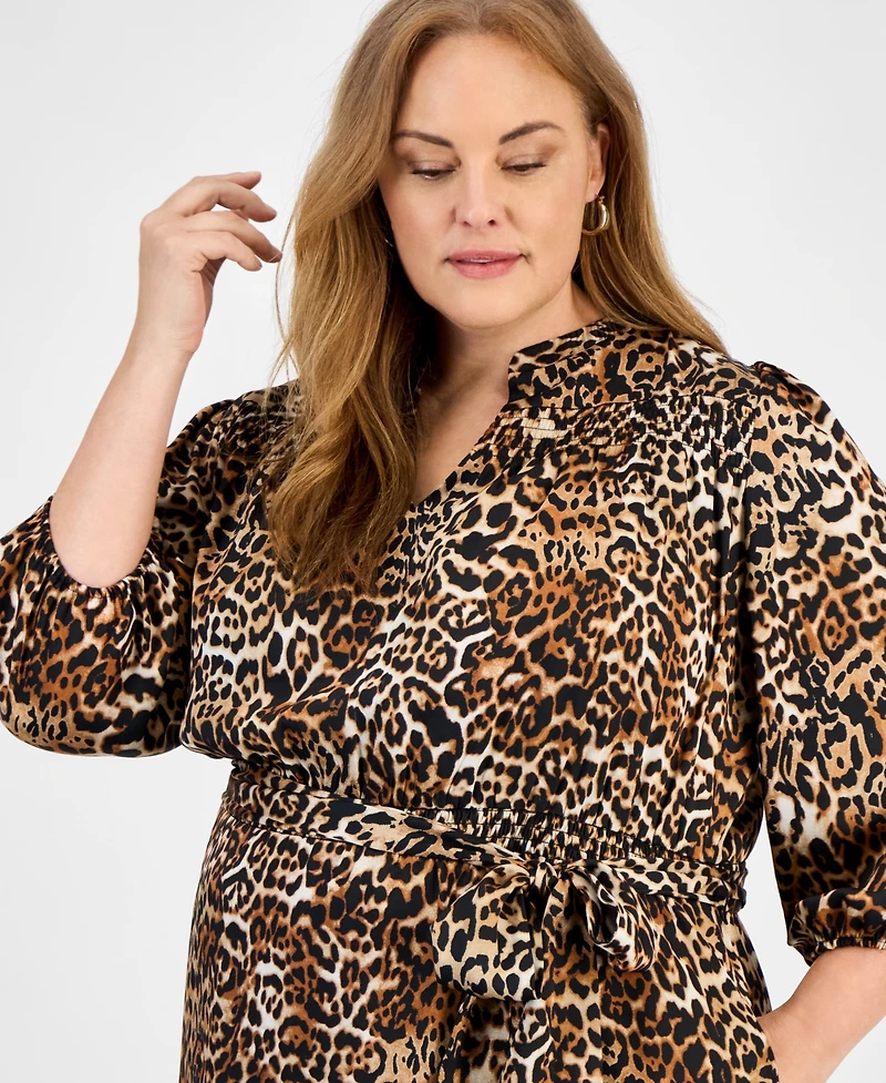 Jones New York Plus Printed Elbow-Sleeve Dress