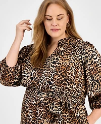 Jones New York Plus Printed Elbow-Sleeve Dress