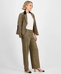 Kasper Plaid Check Mid-Rise Straight-Leg Pants, Regular & Petites
