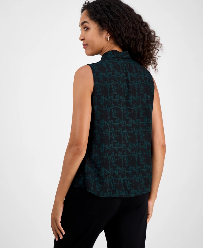 Kasper Abstract-Print Sleeveless V-Neck Top, Regular & Petites