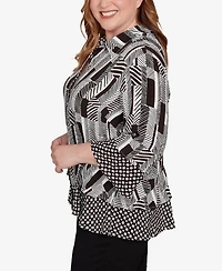 Alfred Dunner Plus As Usual Woven Zebra Button Front Top
