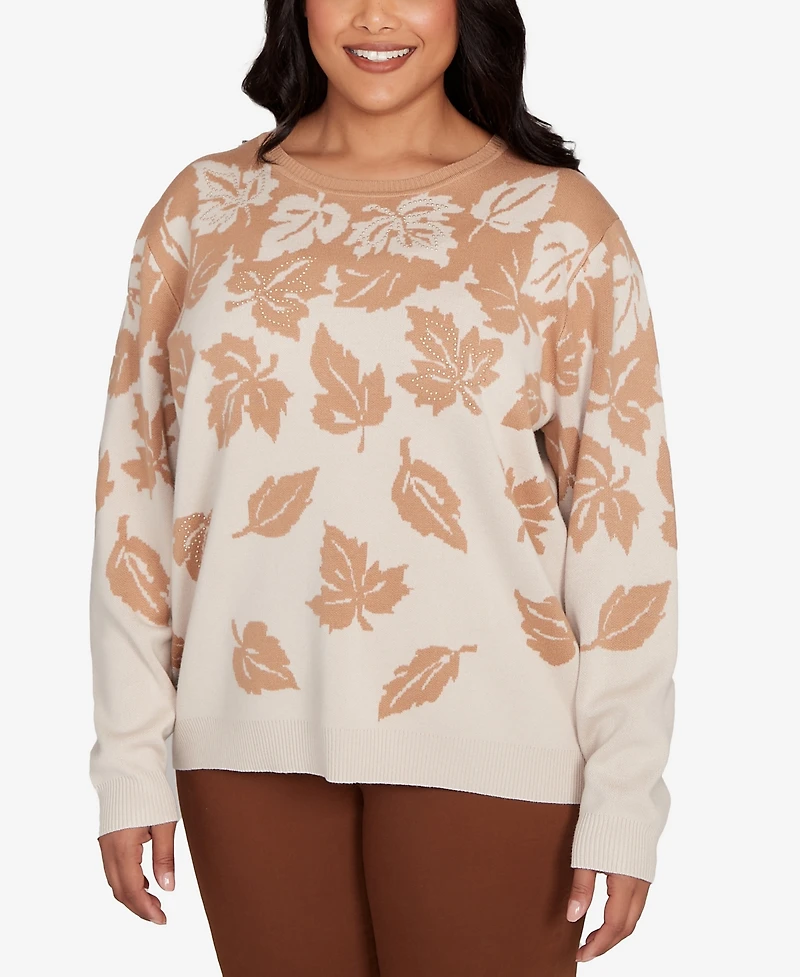 Alfred Dunner Plus Mount Laurel Falling Leaf Long Sleeve Sweater