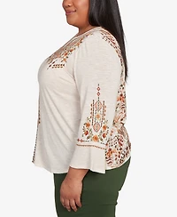 Alfred Dunner Plus Mount Laurel Geometric Floral Embroidery Printed Top