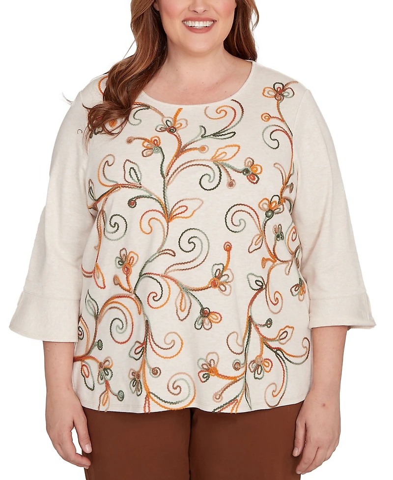 Alfred Dunner Plus Mount Laurel Textured Scroll Embroidered Top