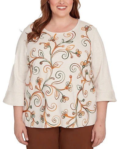 Alfred Dunner Plus Mount Laurel Textured Scroll Embroidered Top