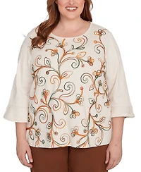 Alfred Dunner Plus Mount Laurel Textured Scroll Embroidered Top