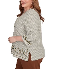 Alfred Dunner Plus Mount Laurel Textured Medallion Bordered Top with Necklace