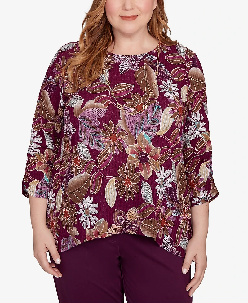 Alfred Dunner Plus Urban Legend Batik Floral Melange Printed Top