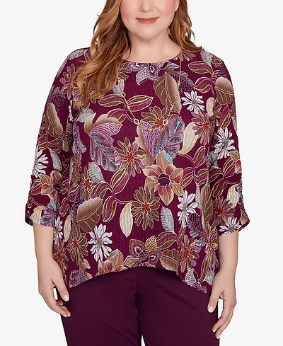 Alfred Dunner Plus Urban Legend Batik Floral Melange Printed Top