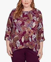 Alfred Dunner Plus Urban Legend Batik Floral Melange Printed Top