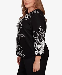 Alfred Dunner Plus As Usual Dramatic Floral Jacquard Sweater