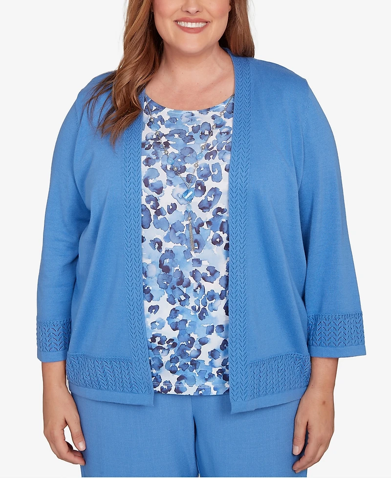 Alfred Dunner Plus As Usual Animal Two One Pull On Periwinkle Sweater