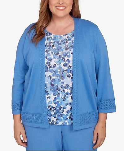 Alfred Dunner Plus As Usual Animal Two One Pull On Periwinkle Sweater