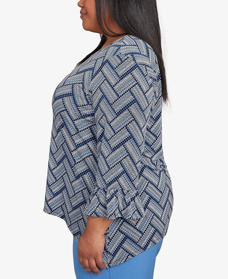 Alfred Dunner Plus As Usual Chevron Textured Knit Top with Necklace