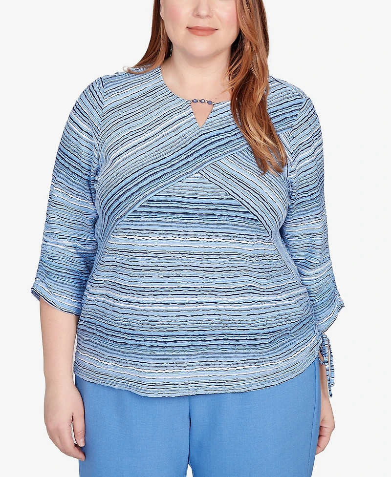 Alfred Dunner Plus As Usual Spliced Textured Stripe Knit Top