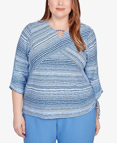 Alfred Dunner Plus As Usual Spliced Textured Stripe Knit Top