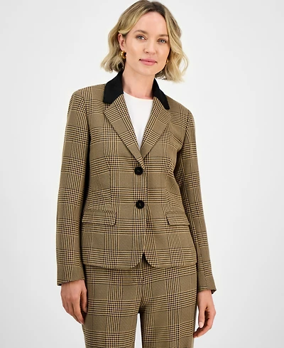 Kasper Plaid Two-Button Notch-Collar Jacket, Regular & Petites