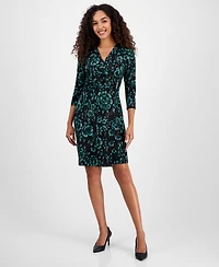 Kasper Women's Printed 3/4-Sleeve Faux-Wrap Dress