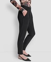 Dkny Women's Double Pleated Ponte Mid Rise Ankle Pants