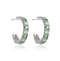 Sterling Silver White Gold Plated With Cubic Zirconia C-Shaped Hoop Earrings