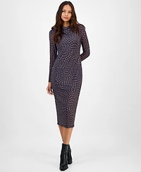 Bar Iii Women's Mock Neck Printed Mesh Midi Dress, Macy's Exclusive