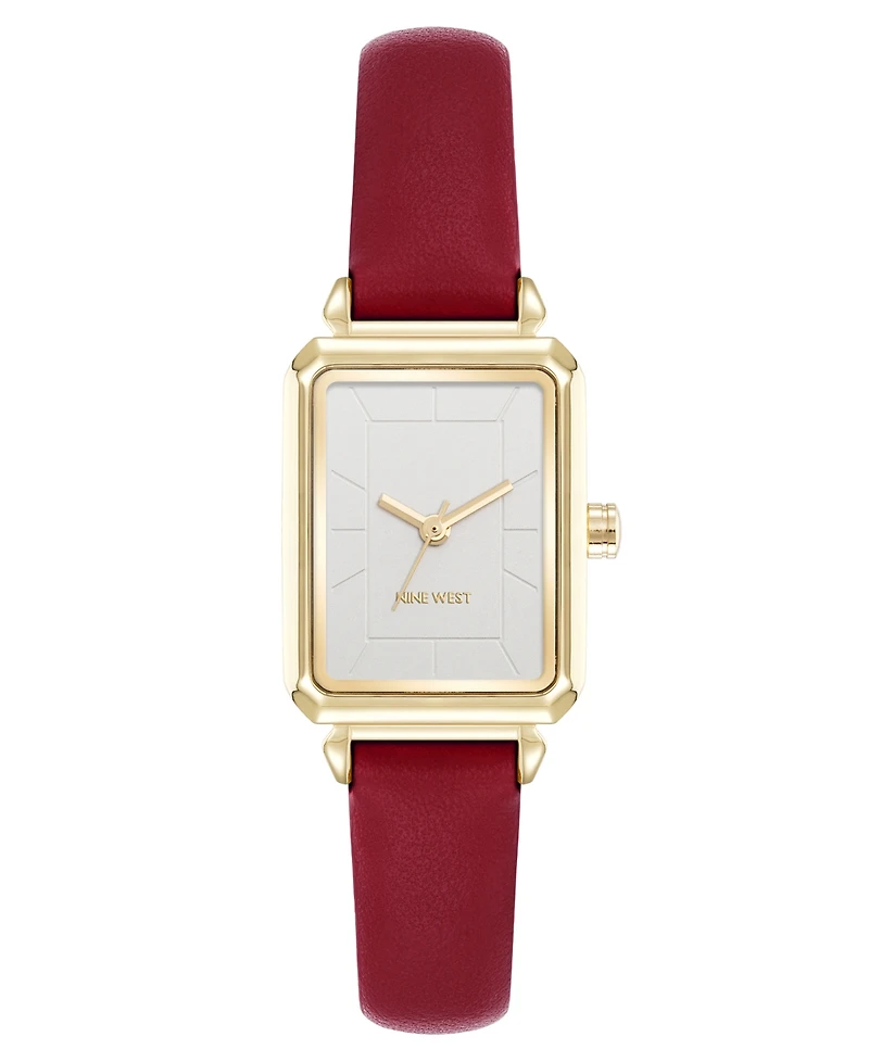 Nine West Women's Quartz Everyday Burgundy Leather and Gold-Tone Watch, 25mm