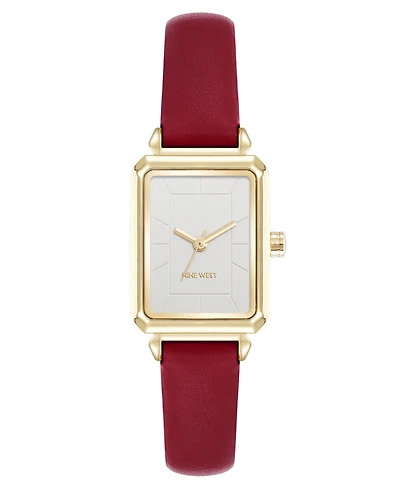 Nine West Women's Quartz Everyday Burgundy Leather and Gold-Tone Watch, 25mm