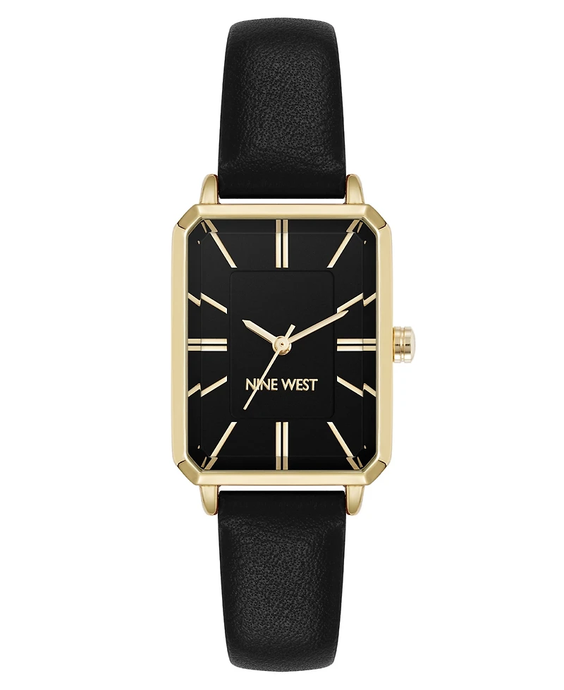 Nine West Women's Quartz Petite Leather and Gold-Tone Watch