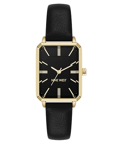 Nine West Women's Quartz Petite Leather and Gold-Tone Watch