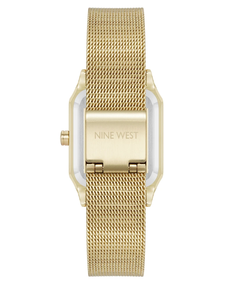 Nine West Women's Quartz Faceted Gold-Tone Stainless Steel Mesh Watch