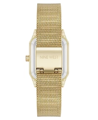 Nine West Women's Quartz Faceted Gold-Tone Stainless Steel Mesh Watch